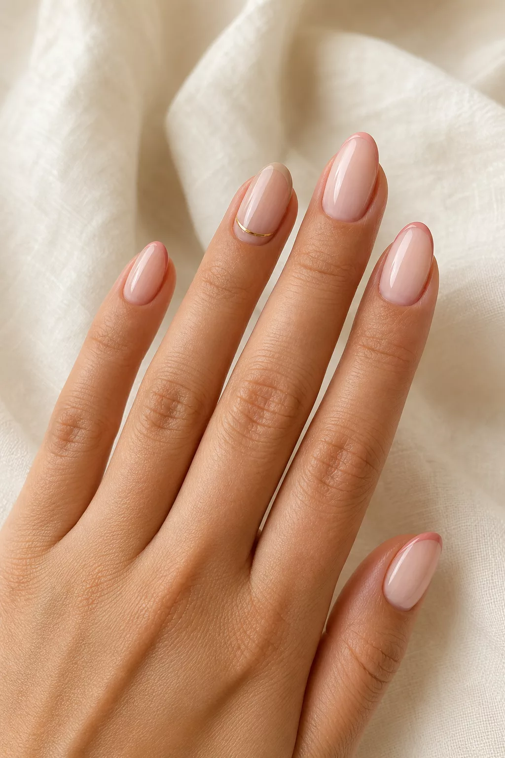 Moderne French Maniküre mit rosé-beigen Spitzen statt reinem Weiß