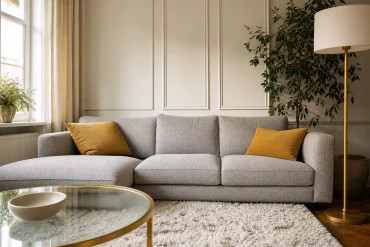 Gemütliche Sofa-Ecke als Wohnbereich im kombinierten Raum