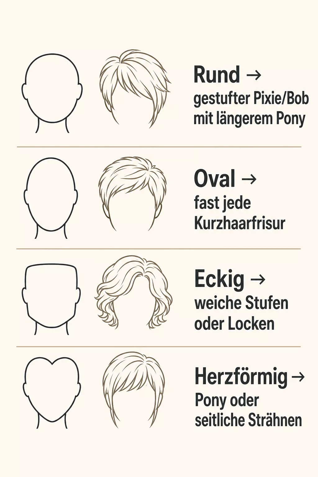 Infografik Gesichtsform und passende graue Kurzhaarfrisur