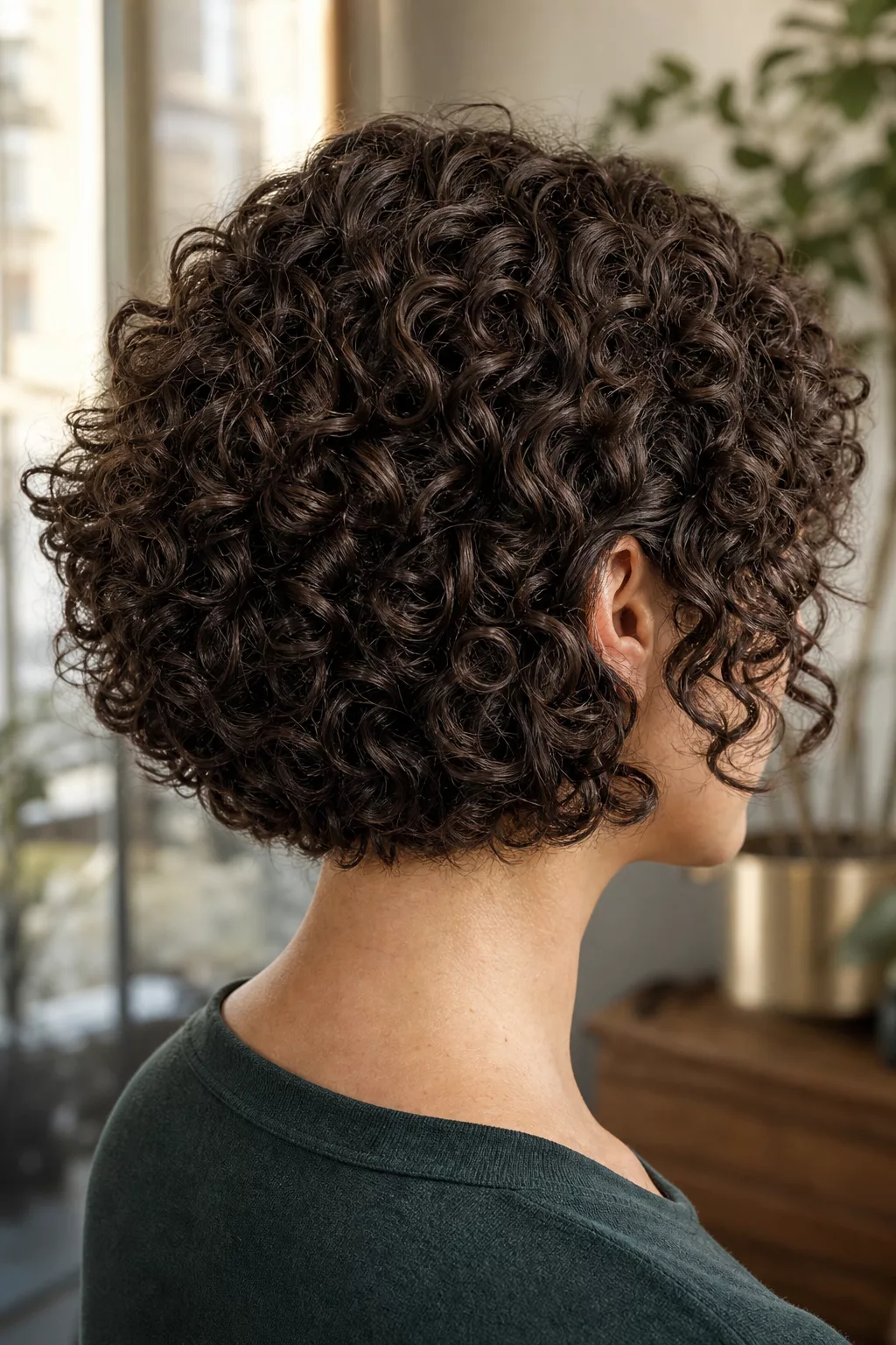 Gestufter Bob in Kinnlänge bei dichten, definierten Locken