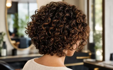 Glänzende, definierte Locken eines gestuften Haarschnitts für lockiges Haar