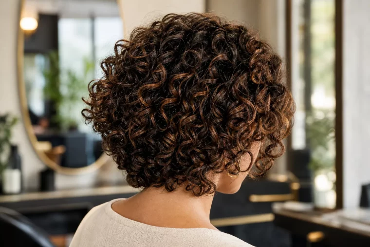 Glänzende, definierte Locken eines gestuften Haarschnitts für lockiges Haar