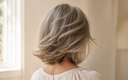 Frisuren halblang gestuft ab 60: gestufter Schnitt in Bewegung von hinten
