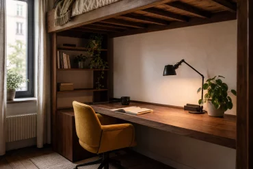 Homeoffice-Arbeitsplatz unter dem Hochbett