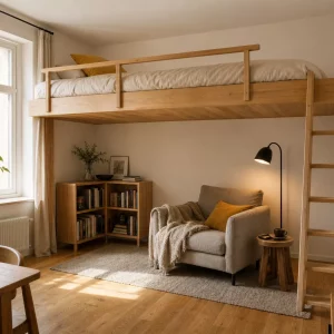 Hochbett für Erwachsene nutzt Raum in kleiner Wohnung optimal
