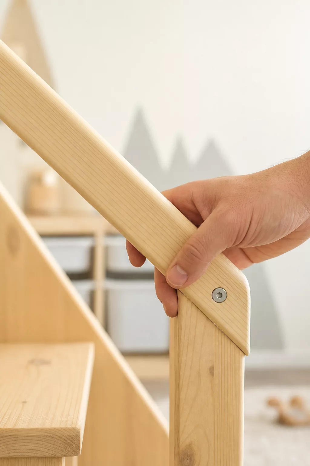 Nahaufnahme des selbstgebauten Holzgeländers