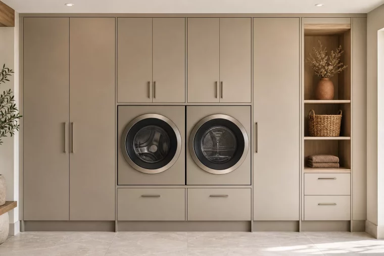 IKEA-Hack Waschmaschinenschrank aus Küchenfronten im Hauswirtschaftsraum