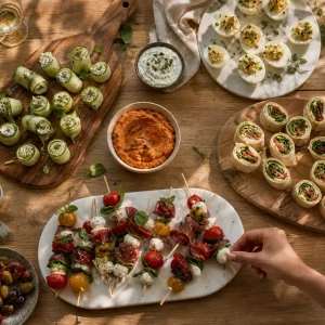 Buntes Buffet mit kaltem Fingerfood, vorbereitet für eine stressfreie Party
