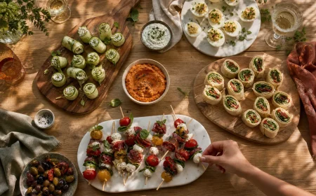 Buntes Buffet mit kaltem Fingerfood, vorbereitet für eine stressfreie Party