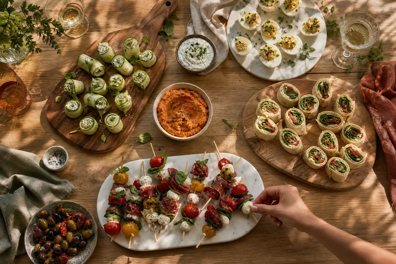 Buntes Buffet mit kaltem Fingerfood, vorbereitet für eine stressfreie Party