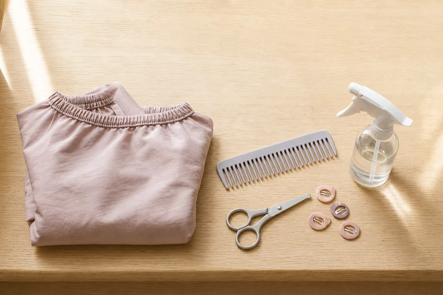 Friseurumhang, Kamm und Utensilien für den Kinderfriseur-Termin