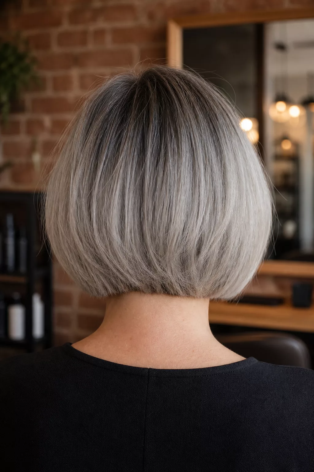 Kurzhaarfrisuren ab 50: kurzer Bob mit sanftem Grey Blending