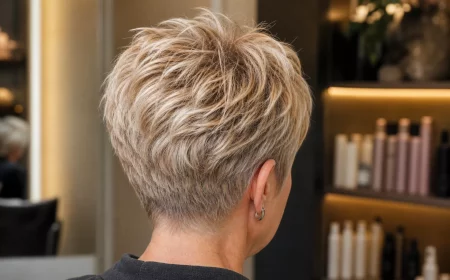 Kurzhaarfrisuren ab 50: voluminöser Pixie Cut mit blonden Strähnchen