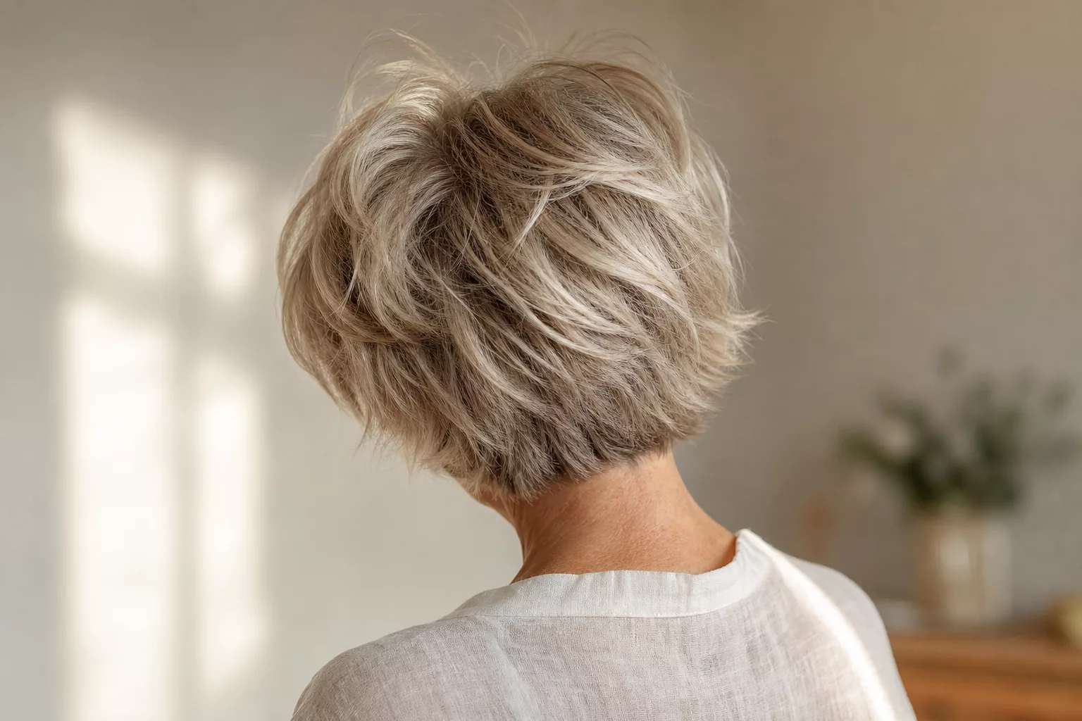 Pflegeleichte Kurzhaarfrisuren ab 50: texturierter Kurzhaarschnitt mit natürlicher Bewegung