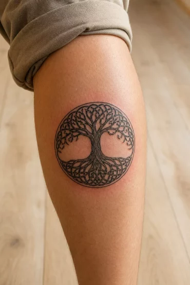 Lebensbaum-Tattoo mit verschlungenen Wurzeln als Familiensymbol