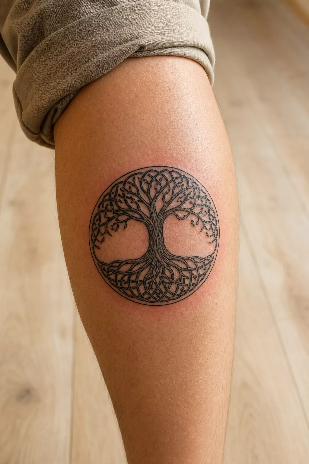 Lebensbaum-Tattoo mit verschlungenen Wurzeln als Familiensymbol