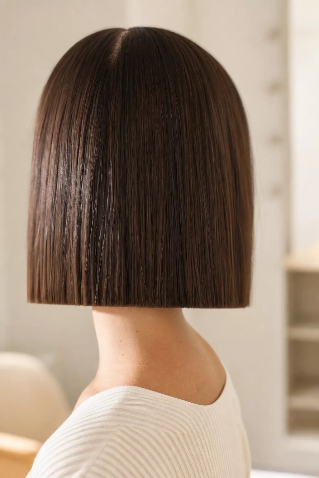 Long Bob Frisuren 2026 im glatten Blunt-Cut mit Mittelscheitel