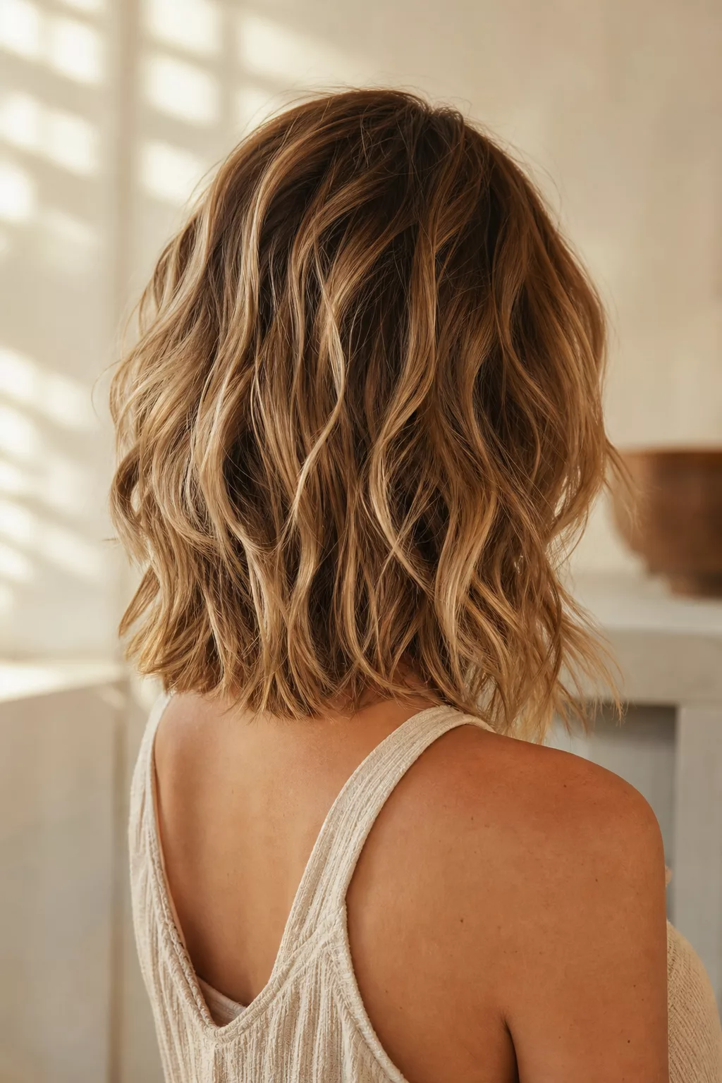 Tousled Long Bob mit lockeren Strandwellen ohne Hitze