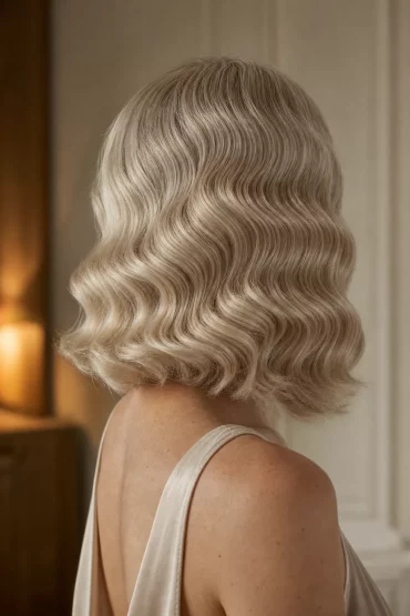 Long Bob mit eng anliegenden Wasserwellen im 20er-Stil