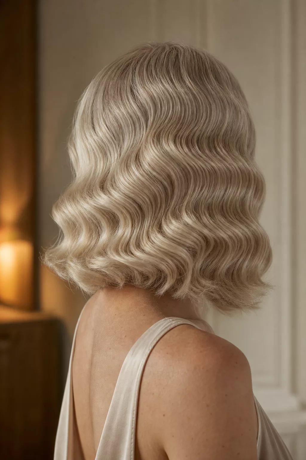 Long Bob mit eng anliegenden Wasserwellen im 20er-Stil