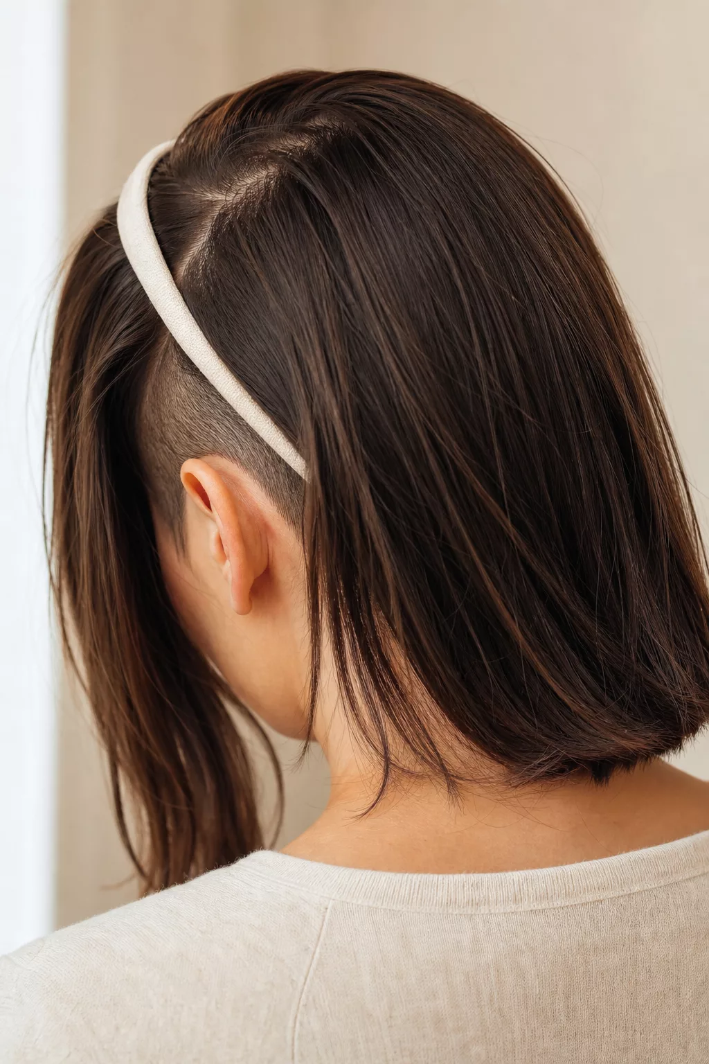 Long Bob mit Sidecut-Detail und schlichtem Haarband