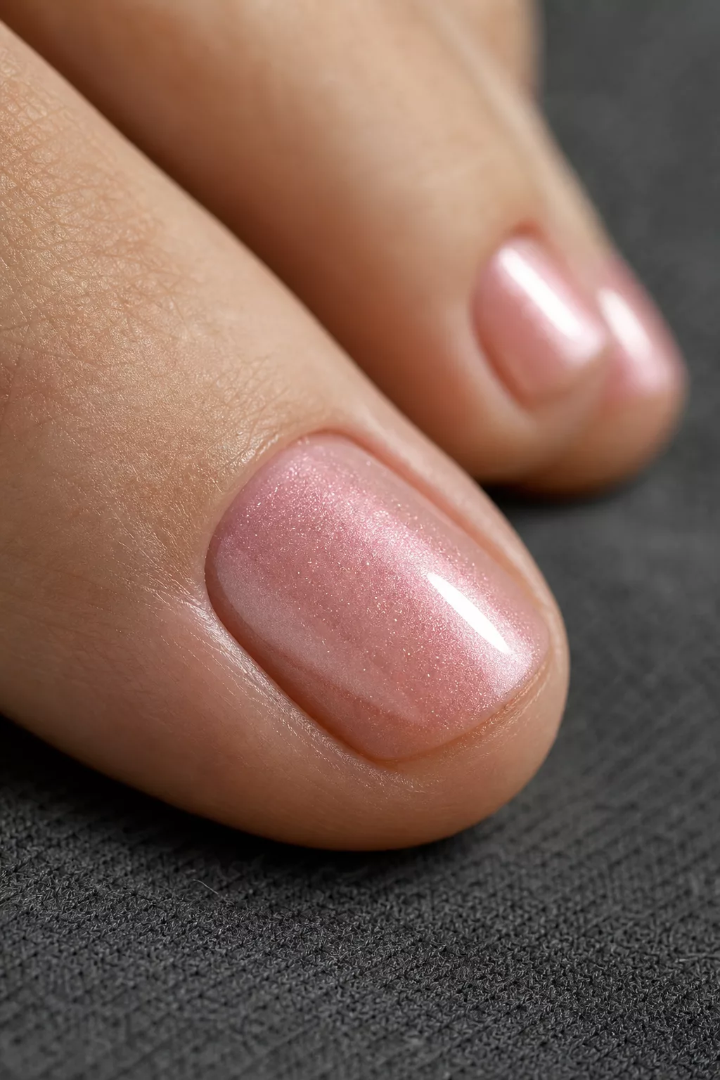 Makroaufnahme eines Zehennagels mit Pearl-Nagellack-Textur