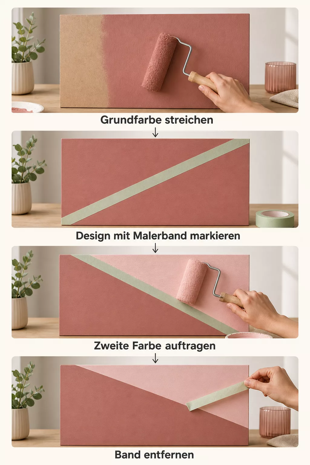 Grafik zeigt vier Schritte für die bemalte Motivationswand