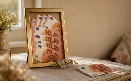 Geldgeschenk im Bilderrahmen mit gefächerten Geldscheinen