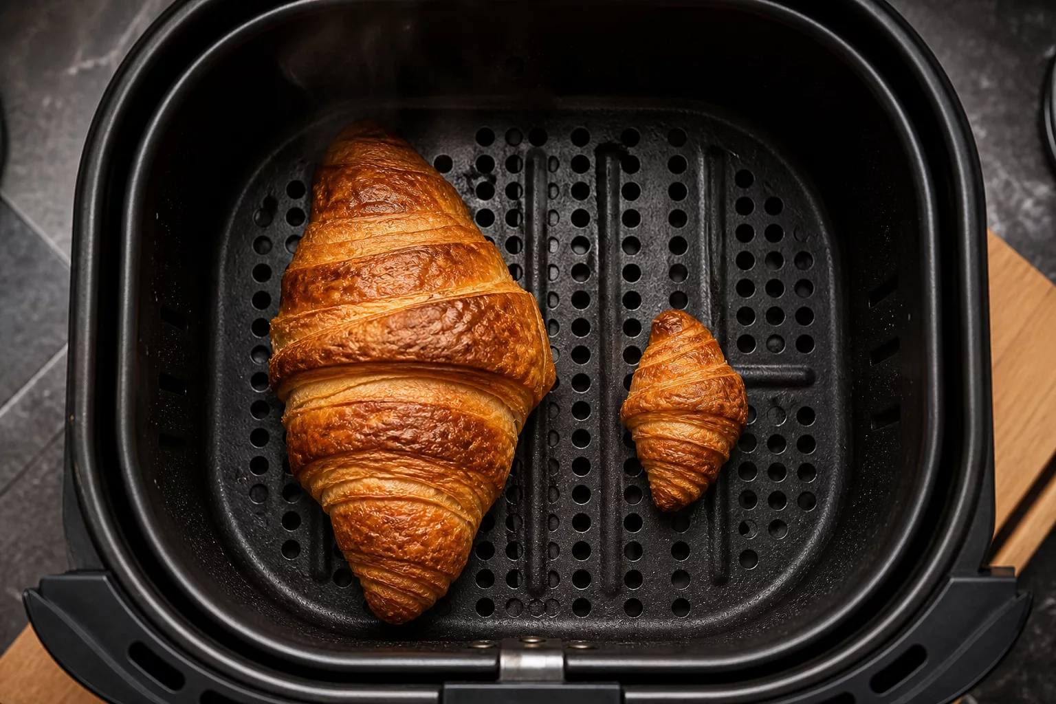 Mini- und klassische Croissants nebeneinander in der Heißluftfritteuse