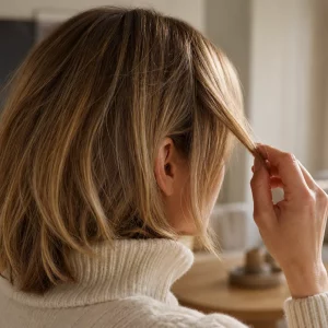Mittellange Frisuren ab 50 mit Pony im Seitenprofil