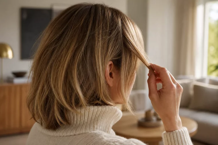 Mittellange Frisuren ab 50 mit Pony im Seitenprofil