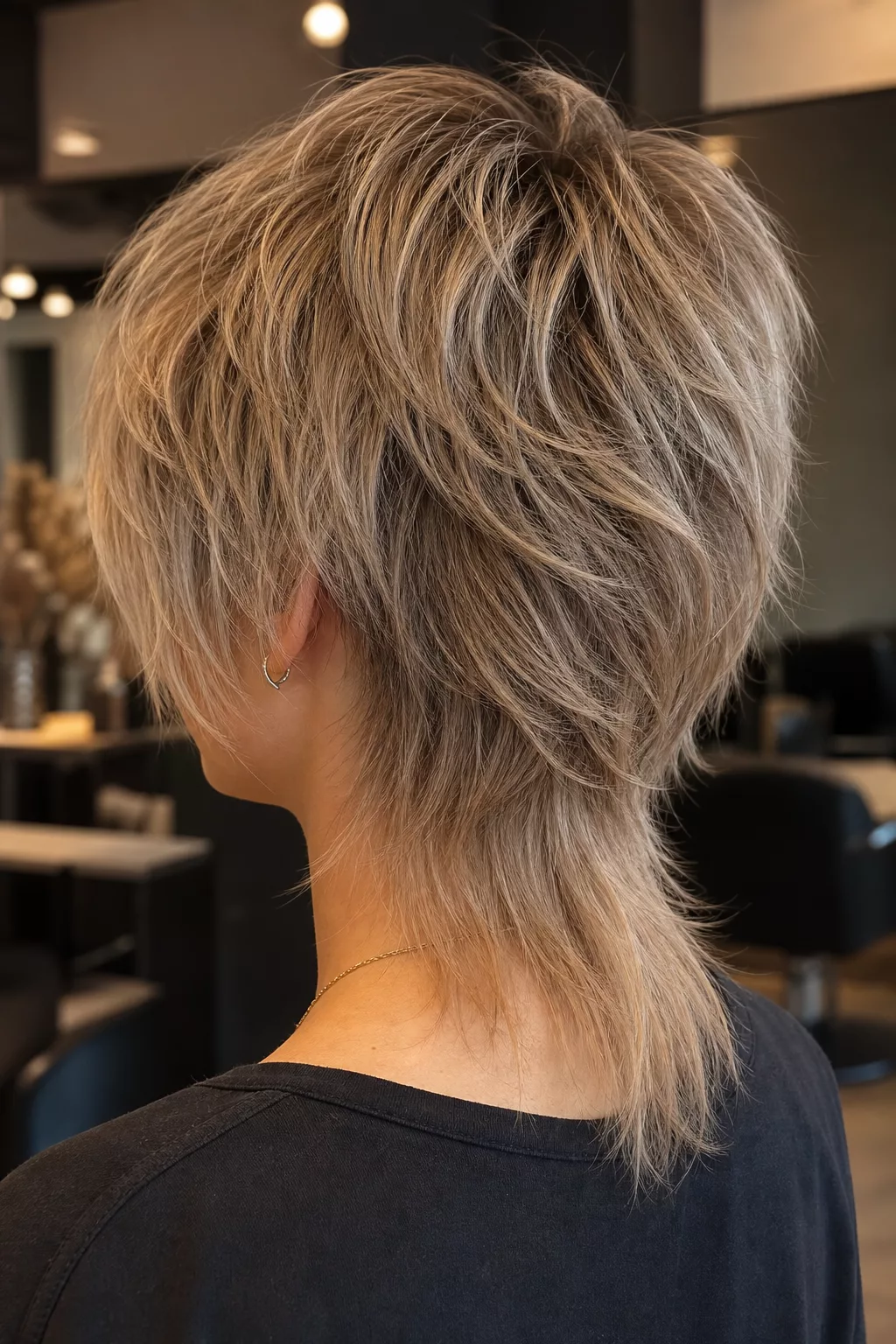 Mixie Cut mit längerem Nacken und gestuftem Deckhaar