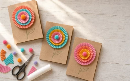 Muttertagskarte basteln mit Kindern aus Papier und Pompons