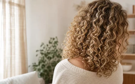 Naturlocken ab 50 in voller, glänzender Lockenpracht von hinten
