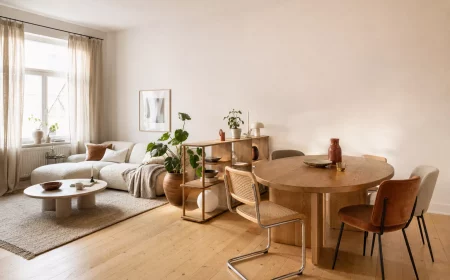 Offener Wohn-Essbereich auf 30 Quadratmetern mit Esstisch und Sofa