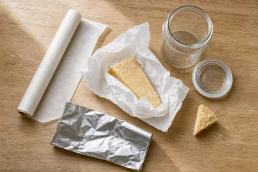 Utensilien zum richtigen Lagern von Parmesan im Kühlschrank