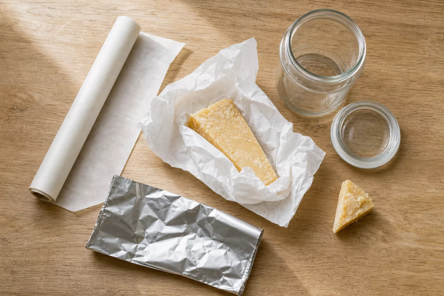 Utensilien zum richtigen Lagern von Parmesan im Kühlschrank