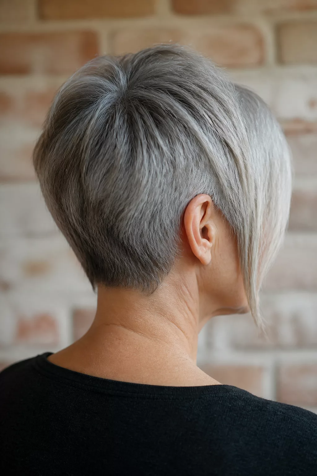 Pixie Cut mit langem seitlichem Pony in Grau