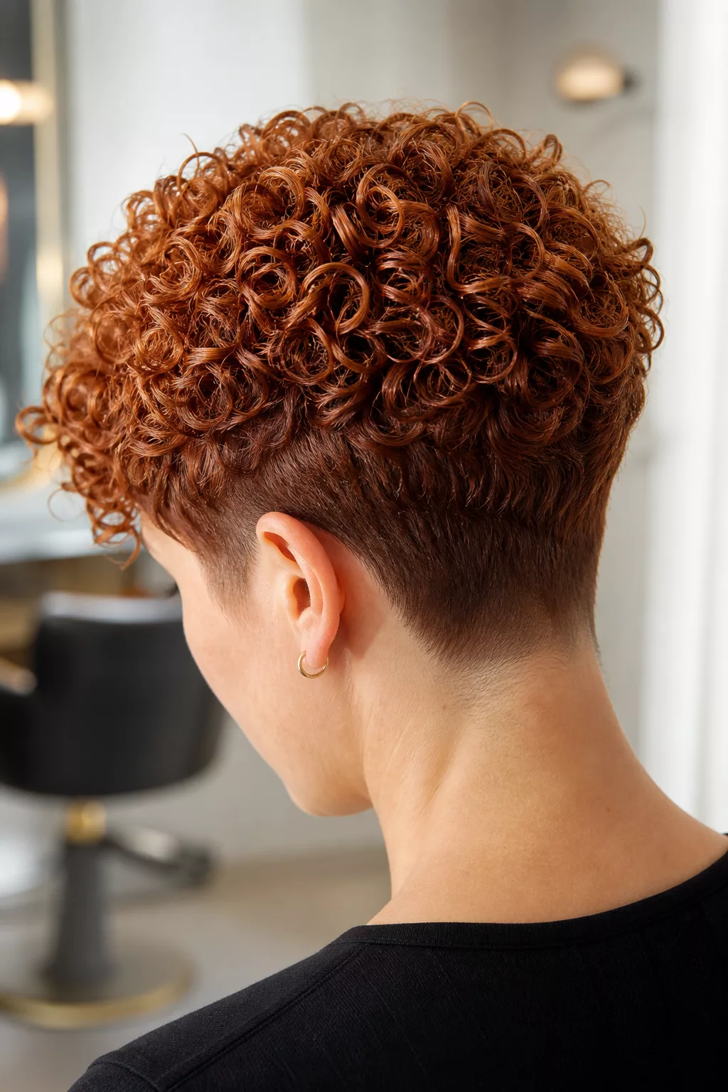 Pixie Cut mit Volumen oben und kurzen Seiten bei Locken