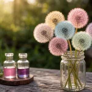 Pusteblumen färben in Pastelltönen für bunte Fensterdeko
