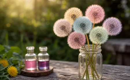 Pusteblumen färben in Pastelltönen für bunte Fensterdeko