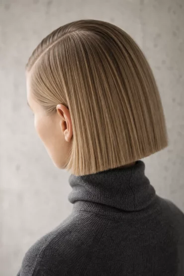 Scandi Bob mit Seitenscheitel in klarer, minimalistischer Kinnlänge