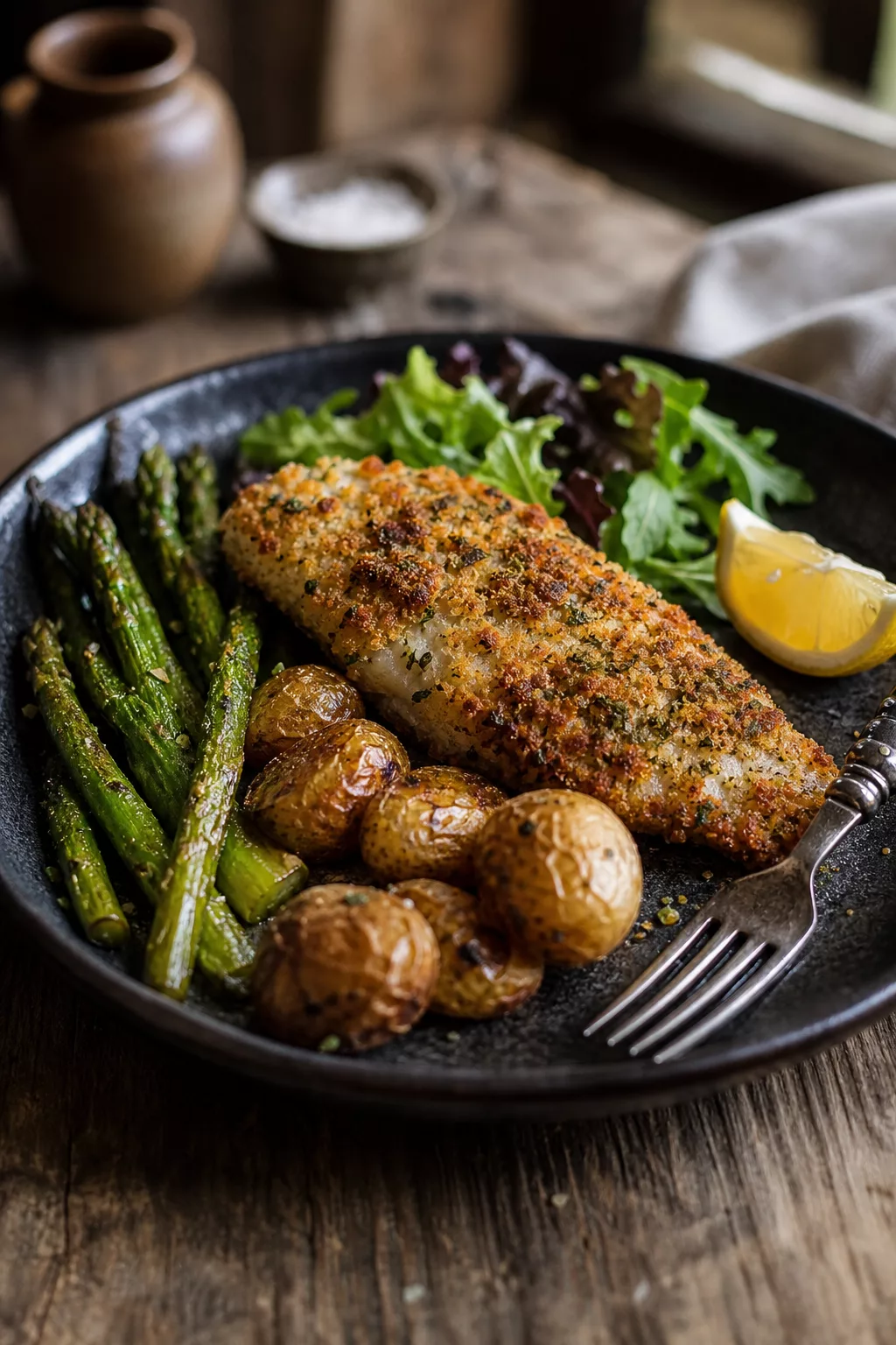 Serviertes Schlemmerfilet aus dem Airfryer mit knackigem Gemüse