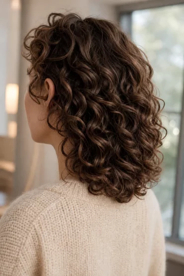Schulterlange Locken mit weichen, romantischen Stufen