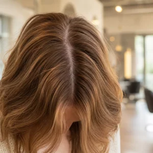 Schulterlanges Haar mit Pony, weicher Curtain-Bangs-Ansatz sichtbar