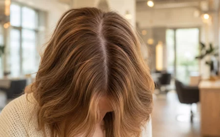 Schulterlanges Haar mit Pony, weicher Curtain-Bangs-Ansatz sichtbar