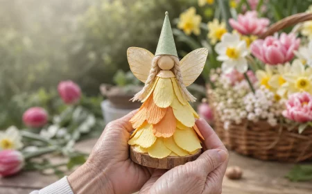 Bastelidee für Senioren: Frühlingsfee aus Eierkarton in Händen