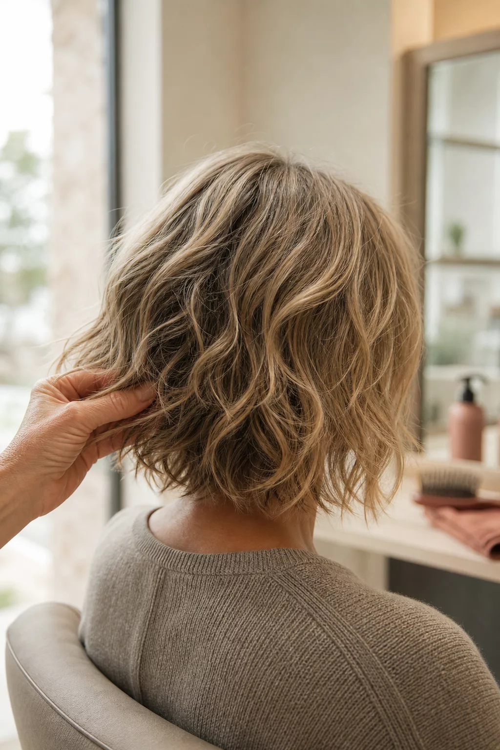 Kinnlanger Shag Cut mit welligen Beach Waves und fransigen Enden