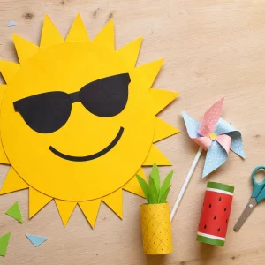 Basteln mit Kindern im Sommer: Sonne, Windrad und Früchte aus Klorollen