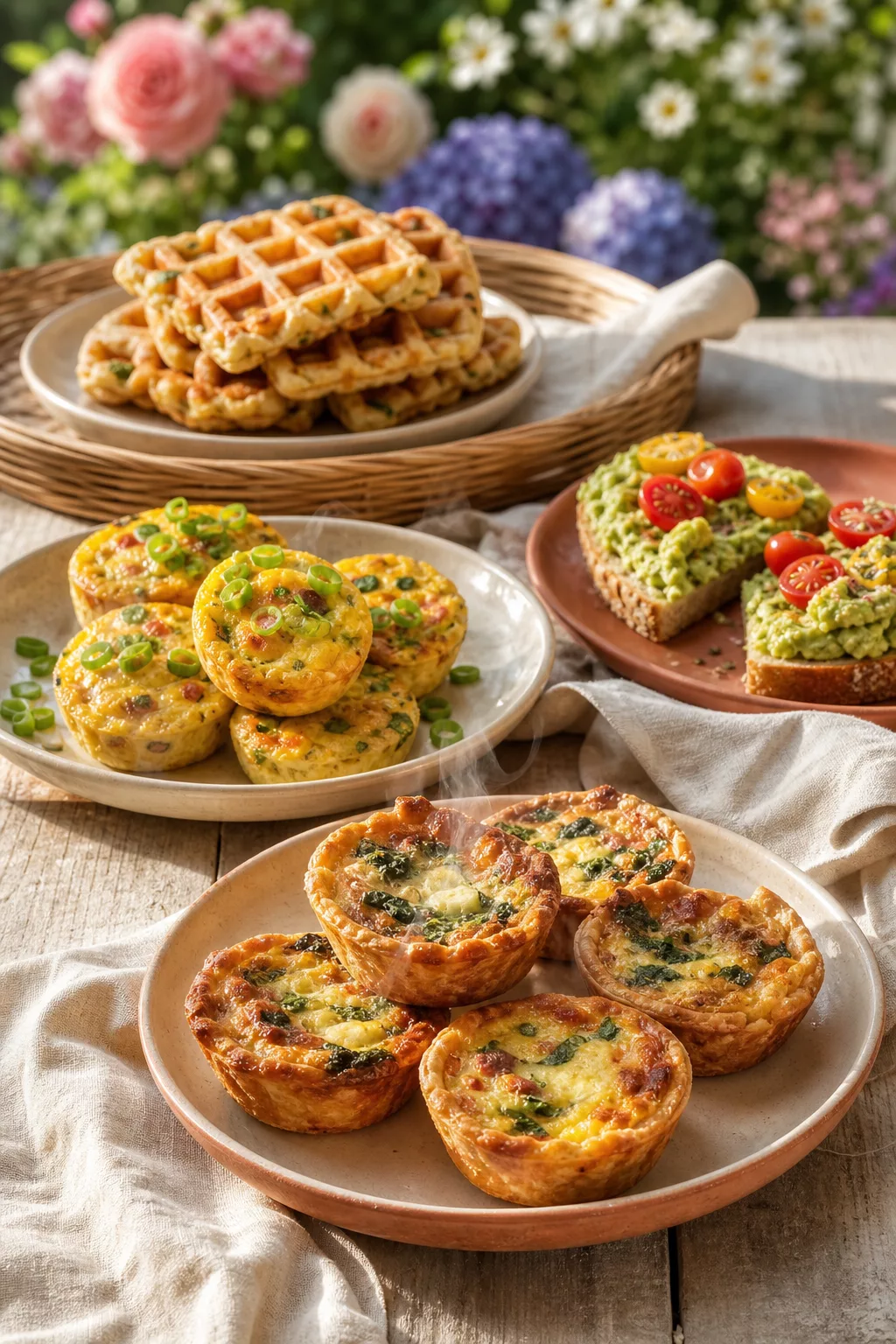 Mini-Quiches, Avocado-Toast und Ei-Muffins als warme Buffet-Klassiker